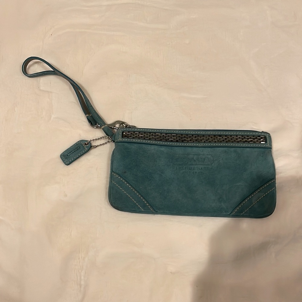 Coach leatherware teal blue wristlet